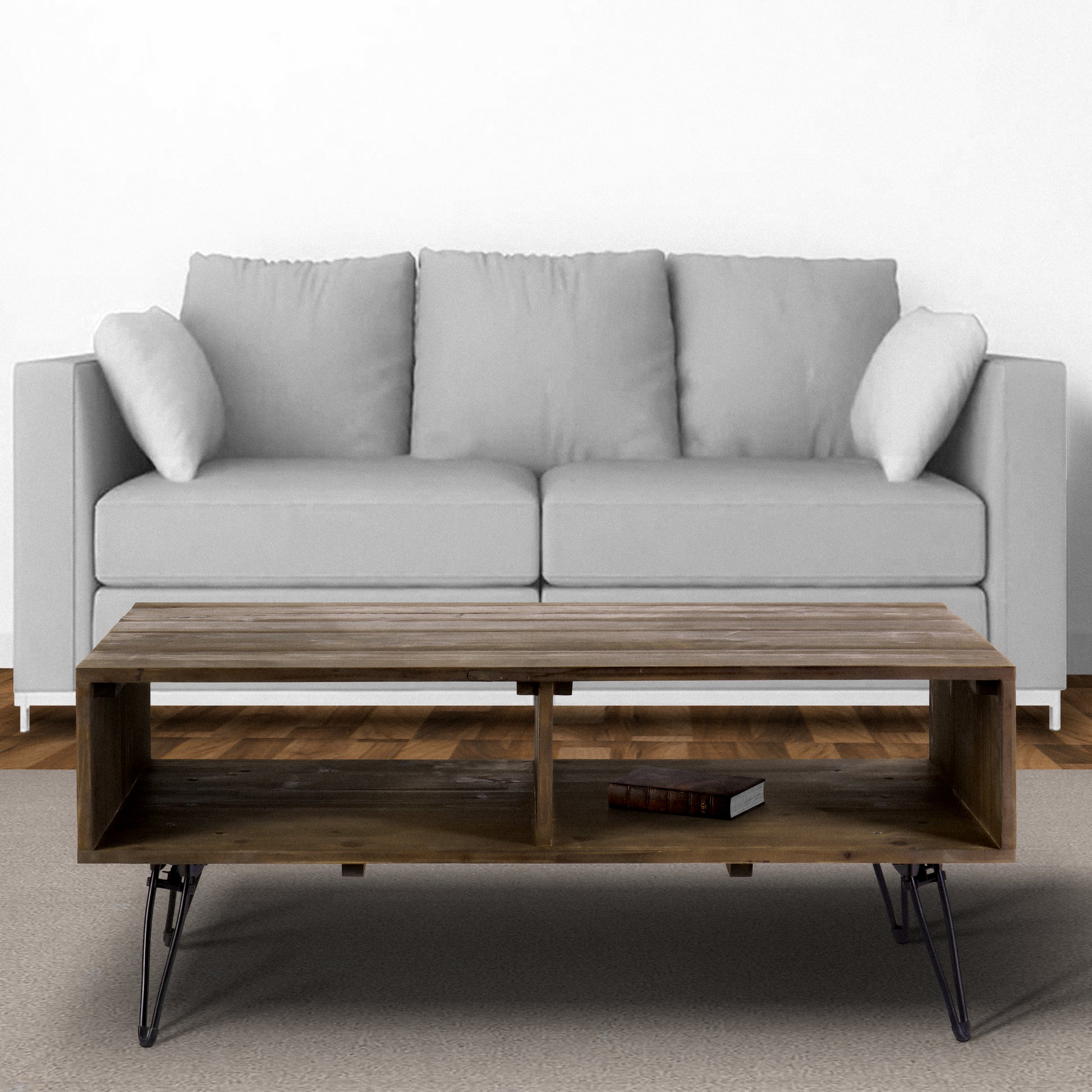 Betsy 42 Inch Reclaimed Wood Rectangle Farmhouse Coffee Table With Storage, Iron Legs, Natural Brown Brown Solid Wood