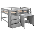 Full Size Low Loft Bed With Rolling Portable Desk, Drawers And Shelves, Gray Old Sku: Gx000711Aae Box Spring Not Required Full Gray Wood Bedroom Pine