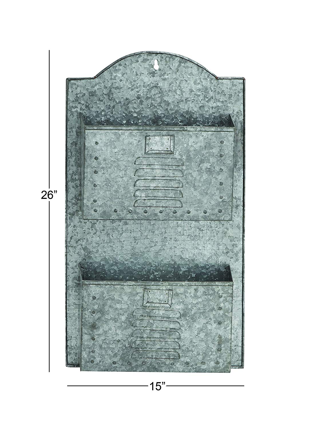 Galvanized Two Tier Metal Wall Pocket Organizer, Gray Gray Iron