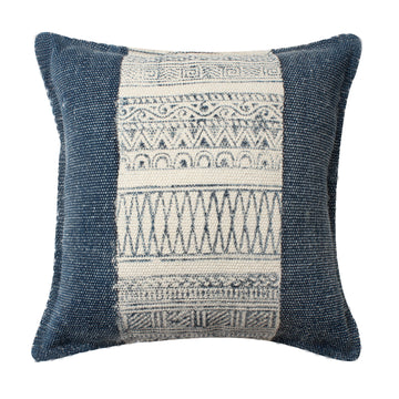 18 X 18 Square Handwoven Accent Throw Pillow, Polycotton Dhurrie, Kilim Pattern, White, Blue Blue Cotton