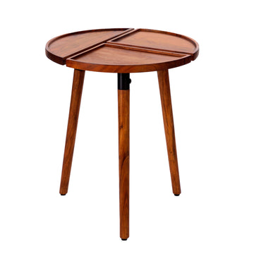 18 Inch Round Acacia Wood Side Accent End Table With 3 Tabletop Sections, Warm Brown Brown Solid Wood