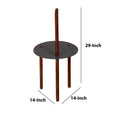 29 Inch Round Metal Top End Table With Inbuilt Wooden Pole, Brown And Black Brown Solid Wood