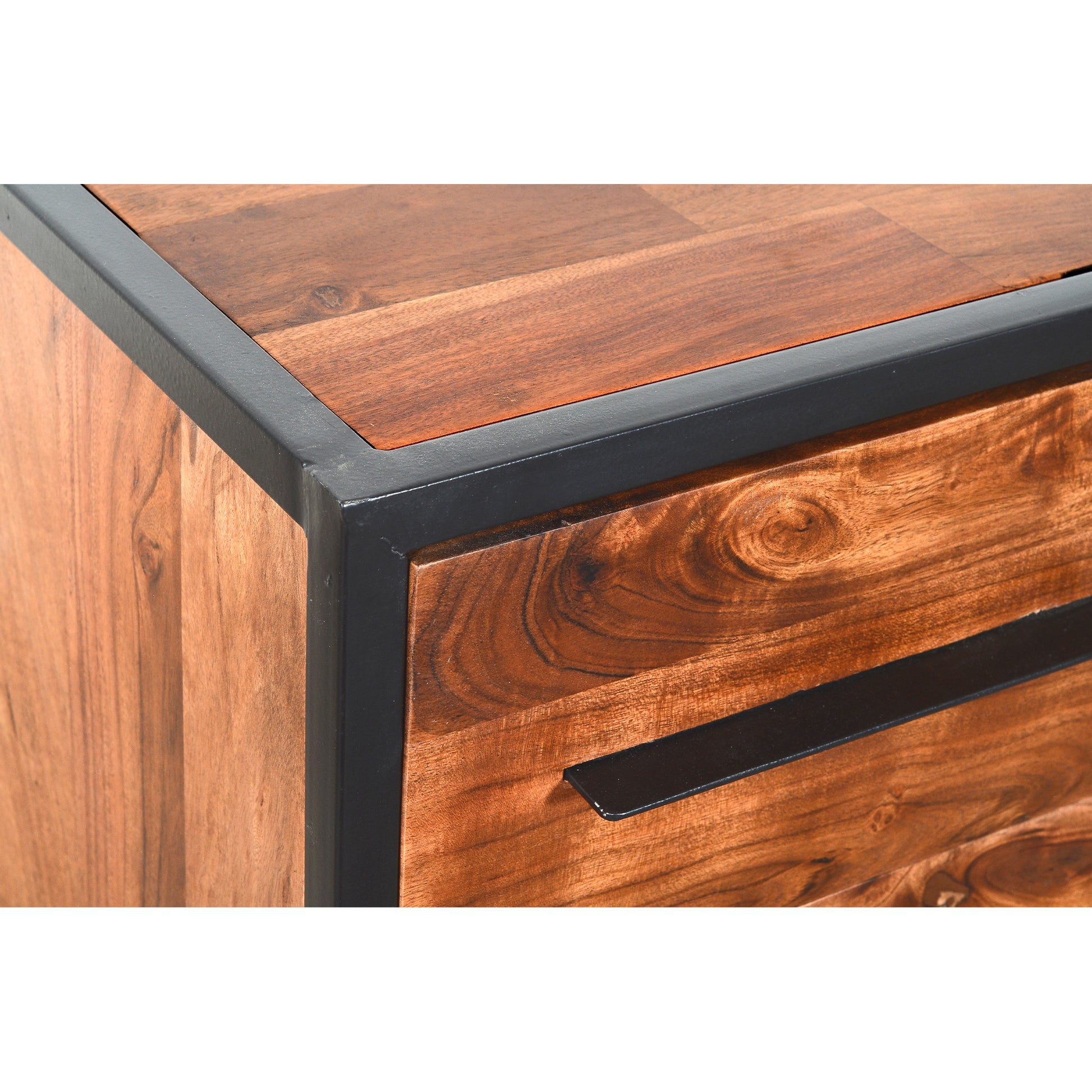 Handmade Dresser With Grain Details And 4 Drawers, Brown And Black Brown Solid Wood