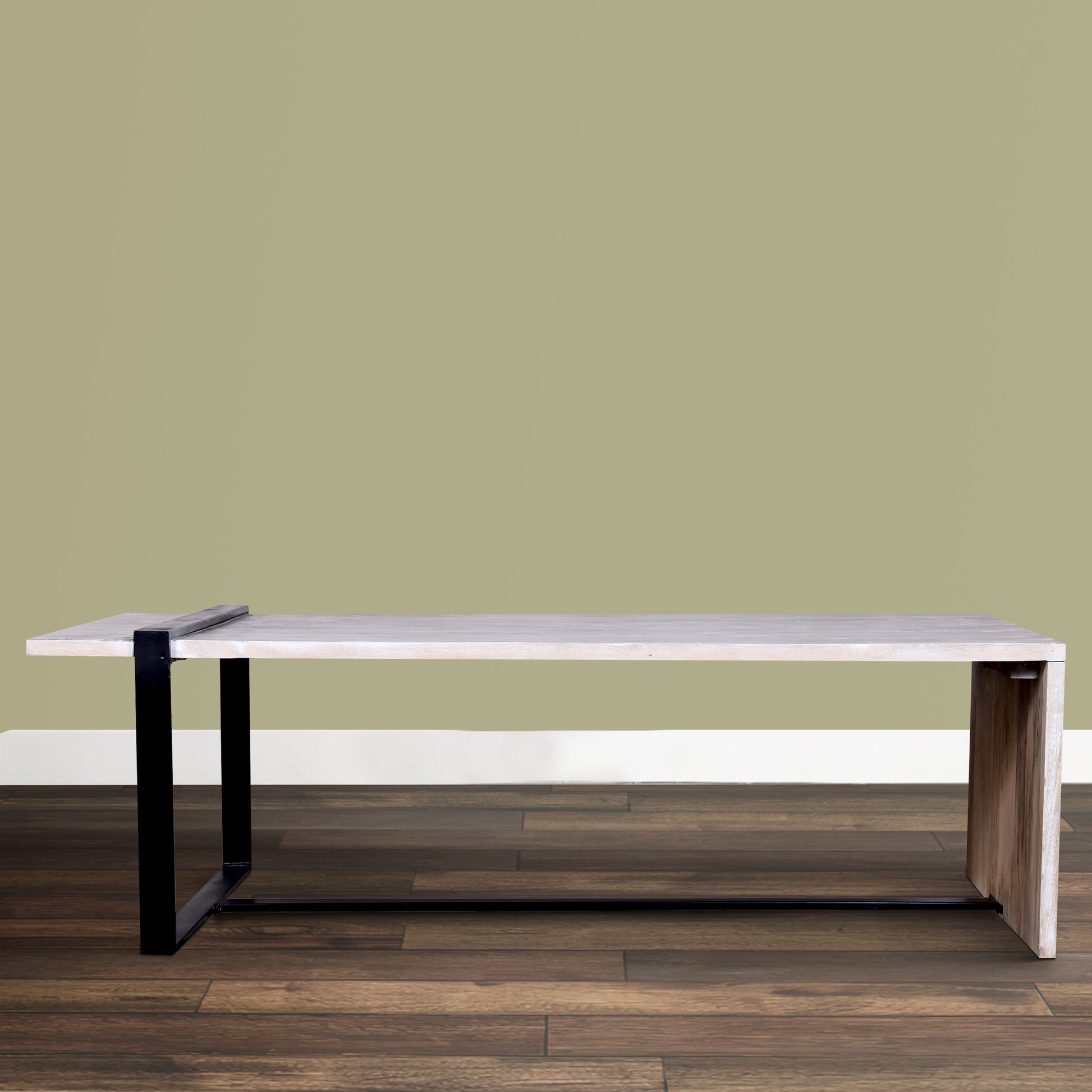 Farmhouse Rectangular Coffee Table With Wooden Top And Geometric Metal Frame, Gray And Black Gray Solid Wood