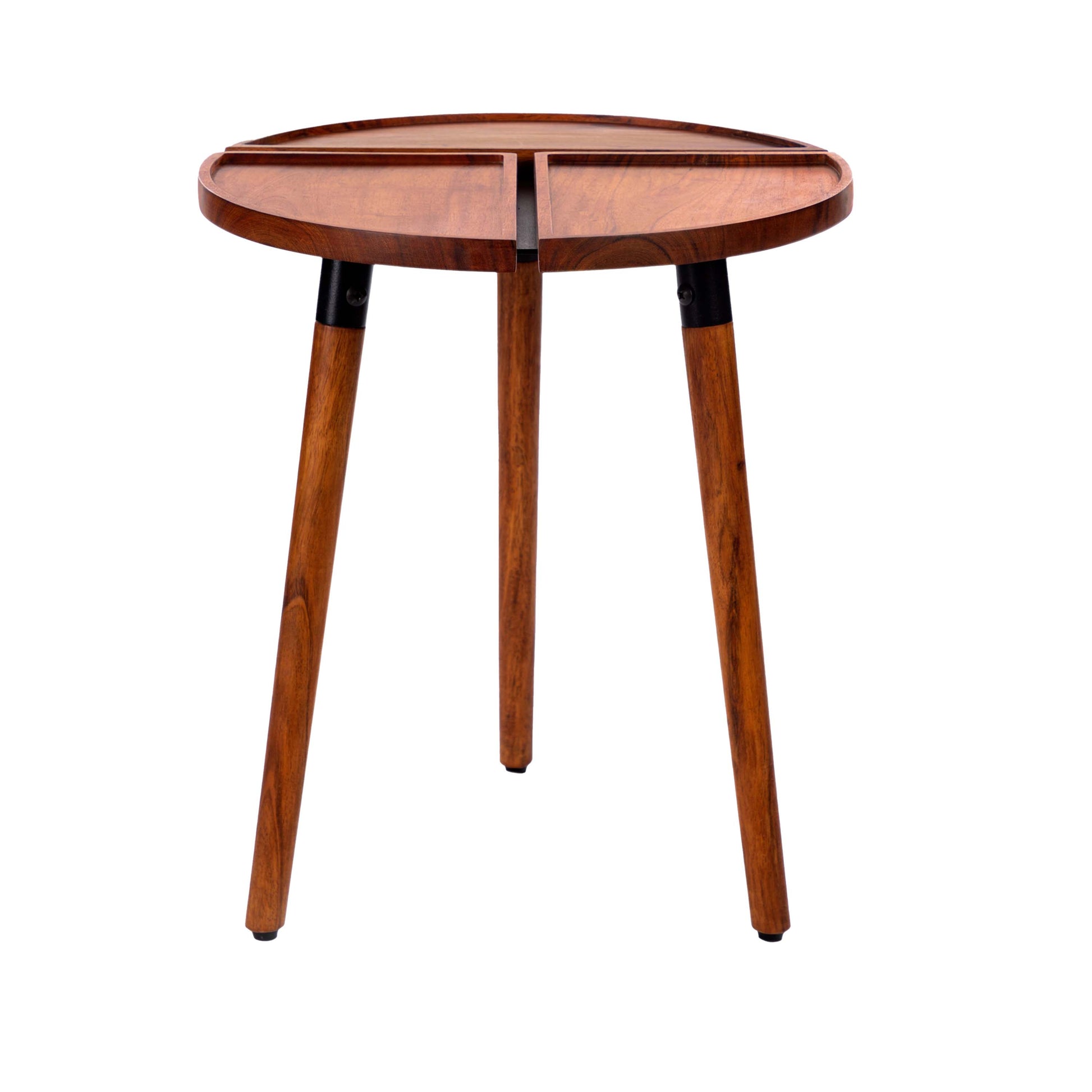 18 Inch Round Acacia Wood Side Accent End Table With 3 Tabletop Sections, Warm Brown Brown Solid Wood