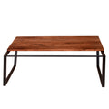 41.7 Inch Rectangular Coffee Table With Plank Style Top, Metal Frame, Brown And Black Brown Solid Wood