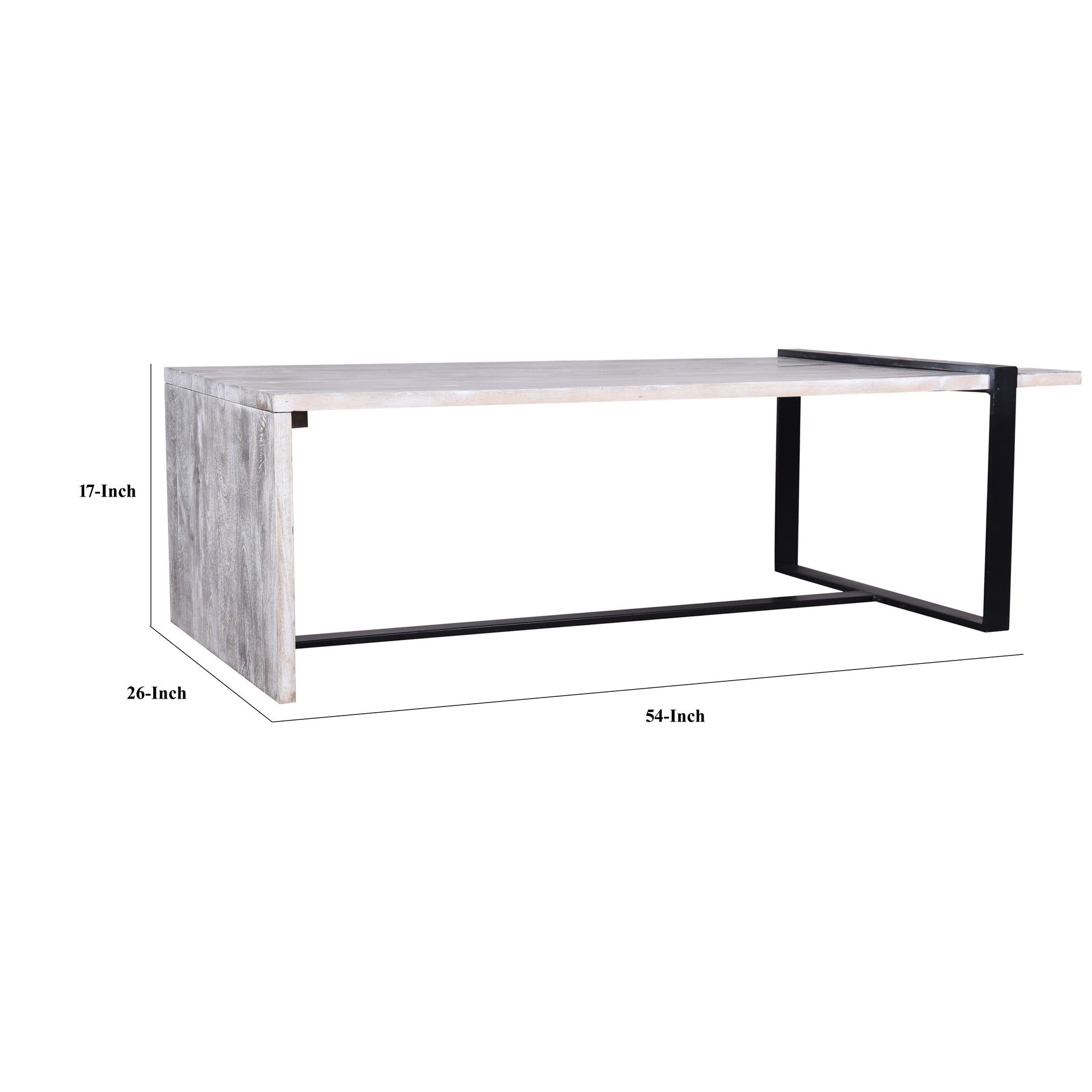 Farmhouse Rectangular Coffee Table With Wooden Top And Geometric Metal Frame, Gray And Black Gray Solid Wood