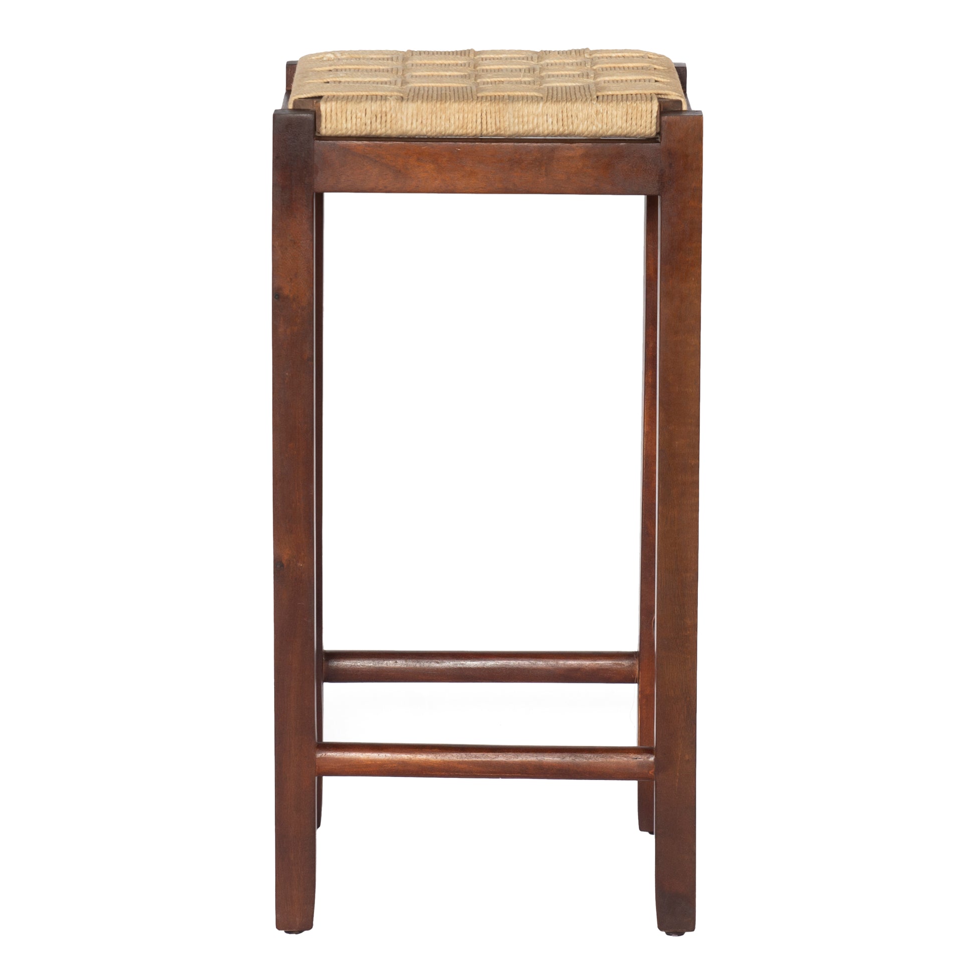 Mango Wood Barstool With Rope Weaved Seat, Brown Brown Solid Wood