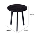 18 Inch Round Mango Wood Side End Table, Grooved Design, Metal Legs, Black Black Solid Wood