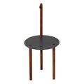 29 Inch Round Metal Top End Table With Inbuilt Wooden Pole, Brown And Black Brown Solid Wood