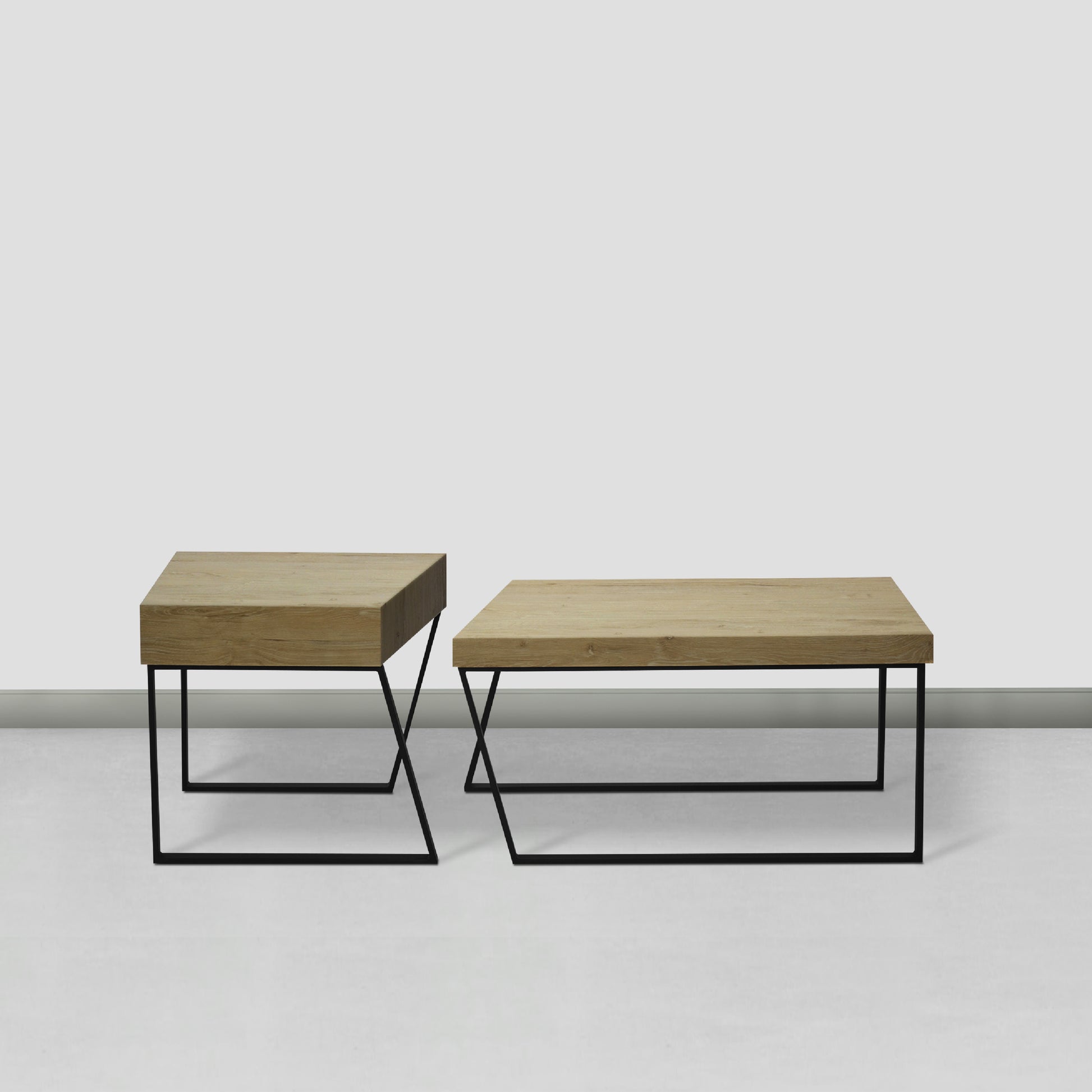 Rectangular Wooden Coffee Table With Metal Frame, Oak Brown And Black Brown Solid Wood