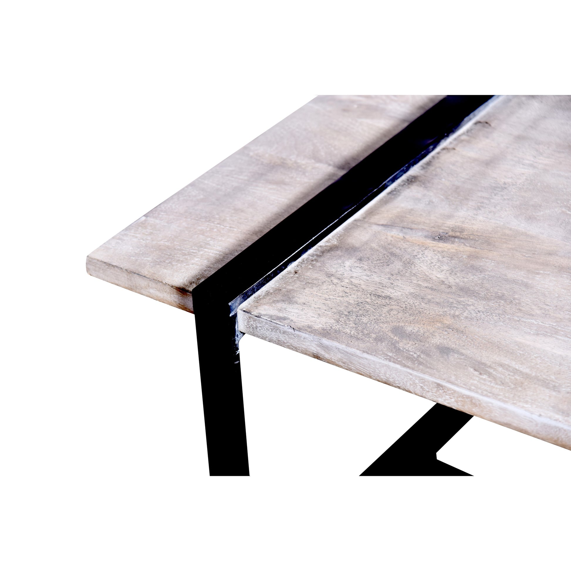 Farmhouse Rectangular Coffee Table With Wooden Top And Geometric Metal Frame, Gray And Black Gray Solid Wood