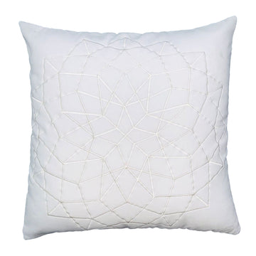 Hugo 20 X 20 Square Accent Throw Pillow, Embroidered Geometric Abstract Pattern, With Filler, White White Cotton