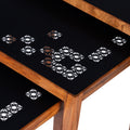 Alba 22 Inch 3 Piece Nesting Table Set, Laser Cut Metal, Black, Brown Black Solid Wood