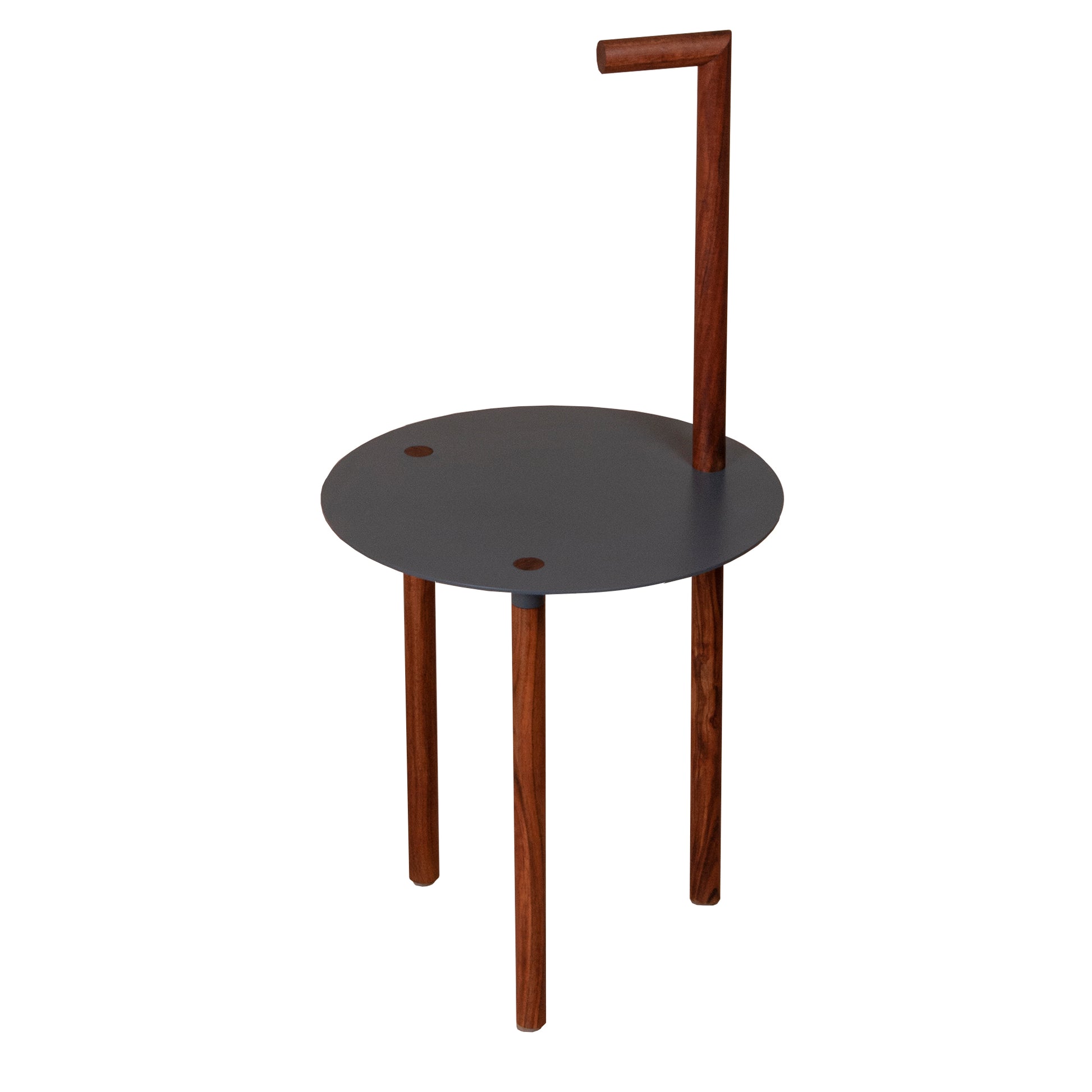 29 Inch Round Metal Top End Table With Inbuilt Wooden Pole, Brown And Black Brown Solid Wood