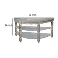 Half Moon Shaped Wooden Console Table With 2 Shelves And Turned Legs, Gray Gray Solid Wood
