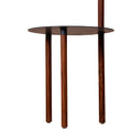 29 Inch Round Metal Top End Table With Inbuilt Wooden Pole, Brown And Black Brown Solid Wood