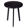 18 Inch Round Mango Wood Side End Table, Grooved Design, Metal Legs, Black Black Solid Wood