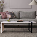 Farmhouse Rectangular Coffee Table With Wooden Top And Geometric Metal Frame, Gray And Black Gray Solid Wood
