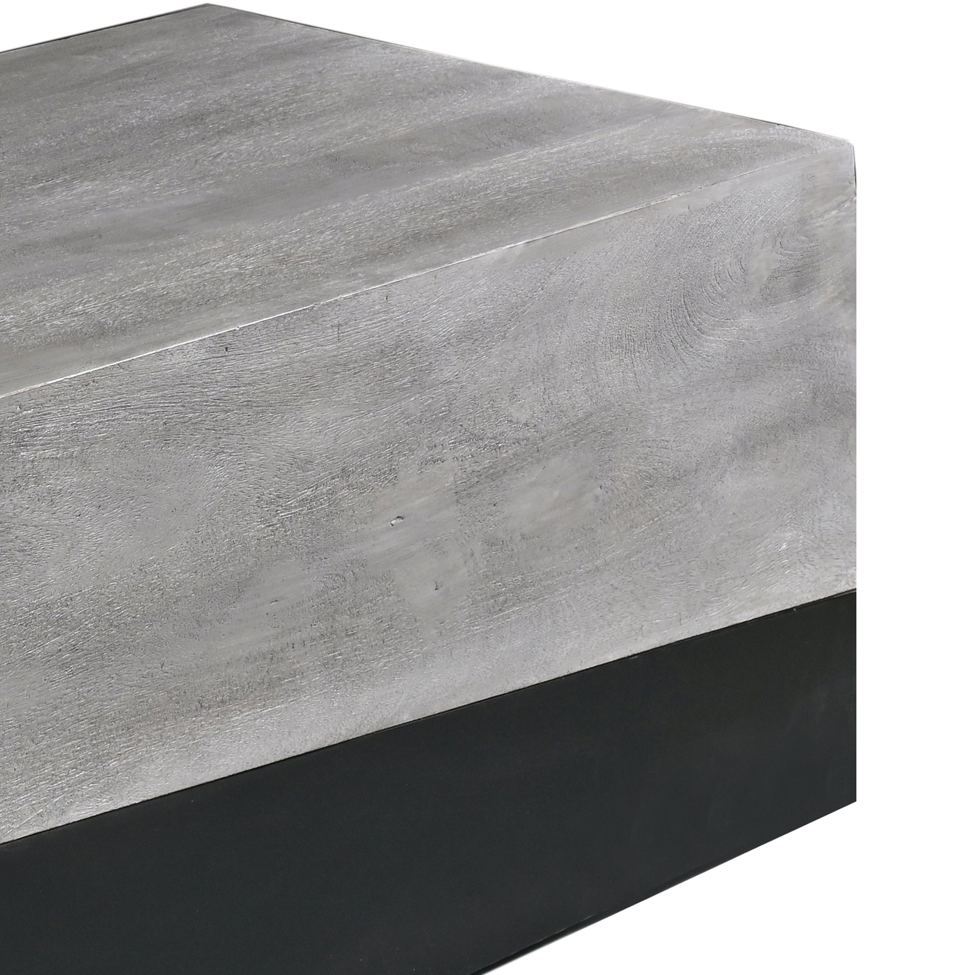 45 Inch Rectangular Mango Wood Coffee Table, Iron Base, Washed White And Black Gray Solid Wood