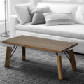Rectangular Wooden Coffee Table With Block Legs, Natural Brown Brown Mdf