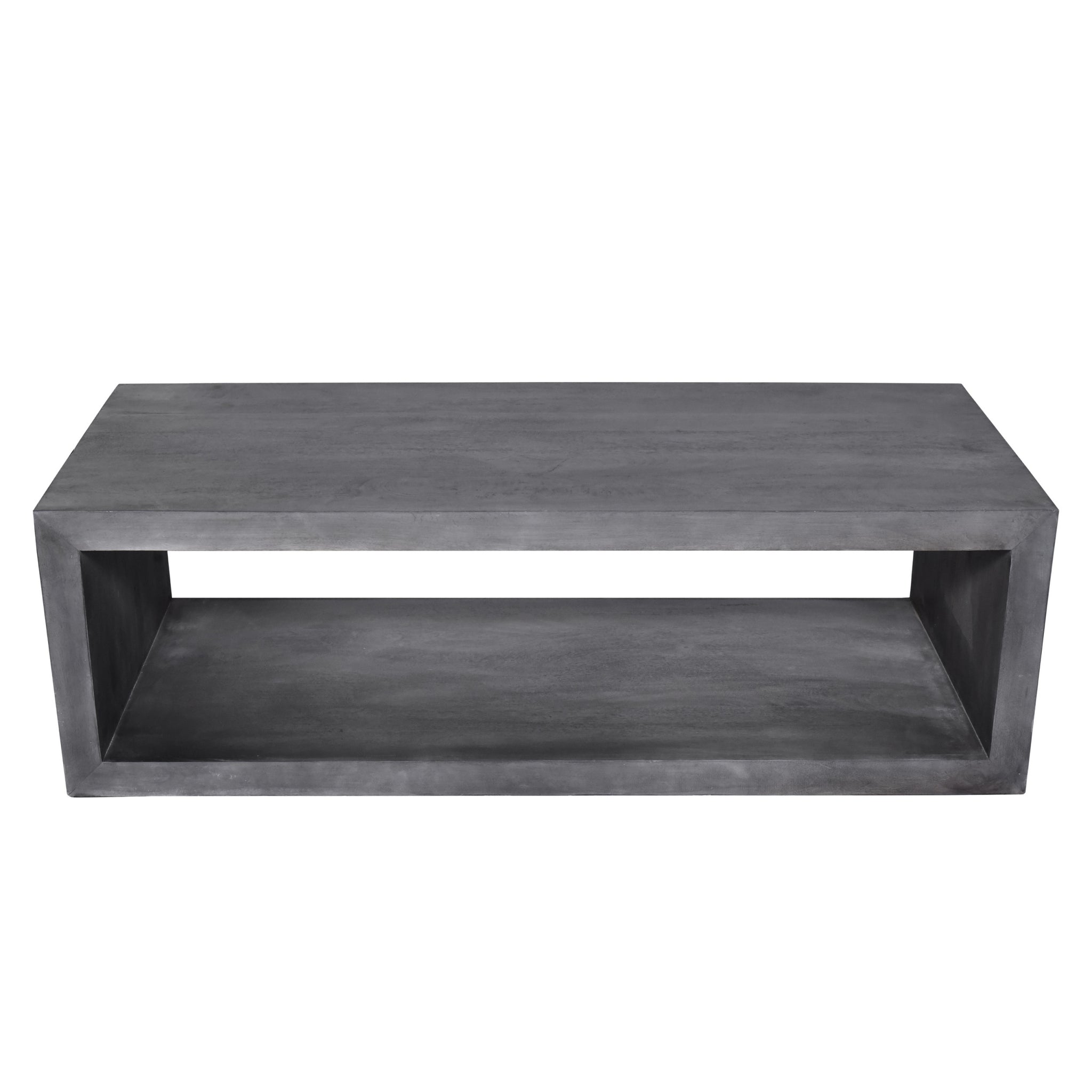 58" Cube Shape Wooden Coffee Table With Open Bottom Shelf, Charcoal Gray Gray Solid Wood