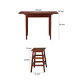 3 Piece Handcrafted Kitchen Island Breakfast Table Set, 2 Drawers, Rubberwood, Stools, Walnut Brown Brown Solid Wood