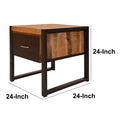 24 Inch Single Drawer Mango Wood Bedside Table, Iron Sled Style Base, Brown, Black Brown Solid Wood