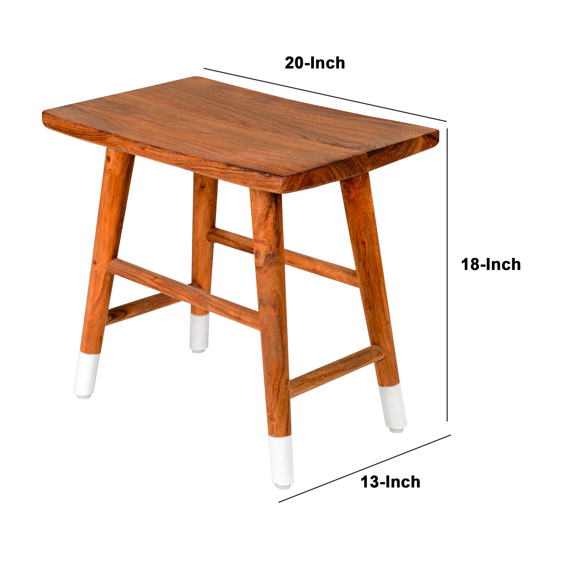 18 Inch Rectangular Acacia Wooden Side Table With Angled Legs, Warm Brown Brown Solid Wood