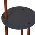 29 Inch Round Metal Top End Table With Inbuilt Wooden Pole, Brown And Black Brown Solid Wood
