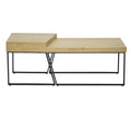 Rectangular Wooden Coffee Table With Metal Frame, Oak Brown And Black Brown Solid Wood