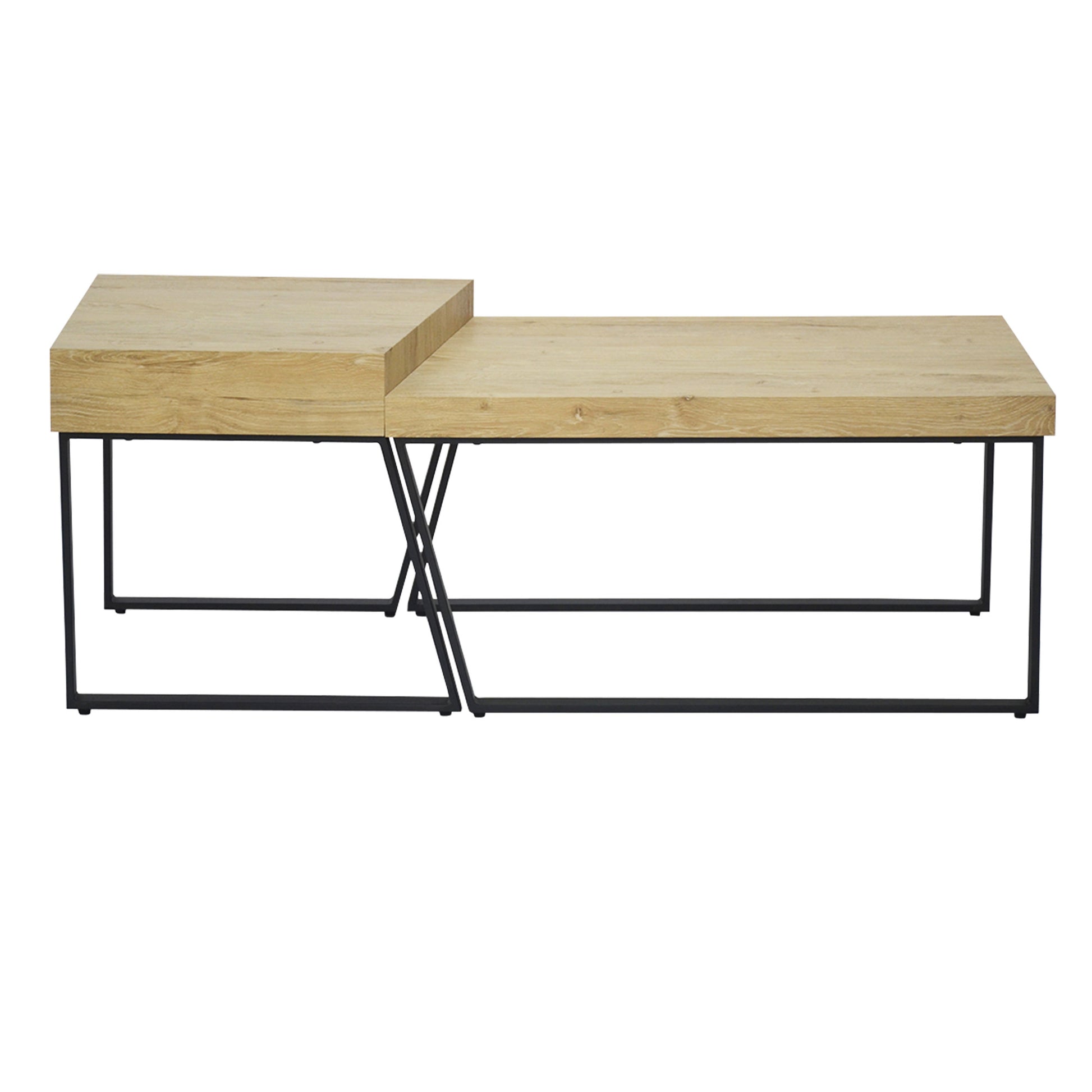 Rectangular Wooden Coffee Table With Metal Frame, Oak Brown And Black Brown Solid Wood