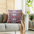 18 X 18 Handcrafted Square Cotton Accent Throw Pillow, Floral Ikat Dyed Pattern, Fringe Accent, Multicolor Red Cotton