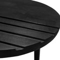 18 Inch Round Mango Wood Side End Table, Grooved Design, Metal Legs, Black Black Solid Wood