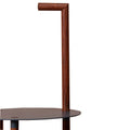 29 Inch Round Metal Top End Table With Inbuilt Wooden Pole, Brown And Black Brown Solid Wood