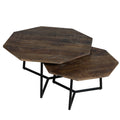 35, 28 Inch 2 Piece Nesting Coffee Table Set, Octagon Top, Mango Wood, Brown And Black Brown Solid Wood