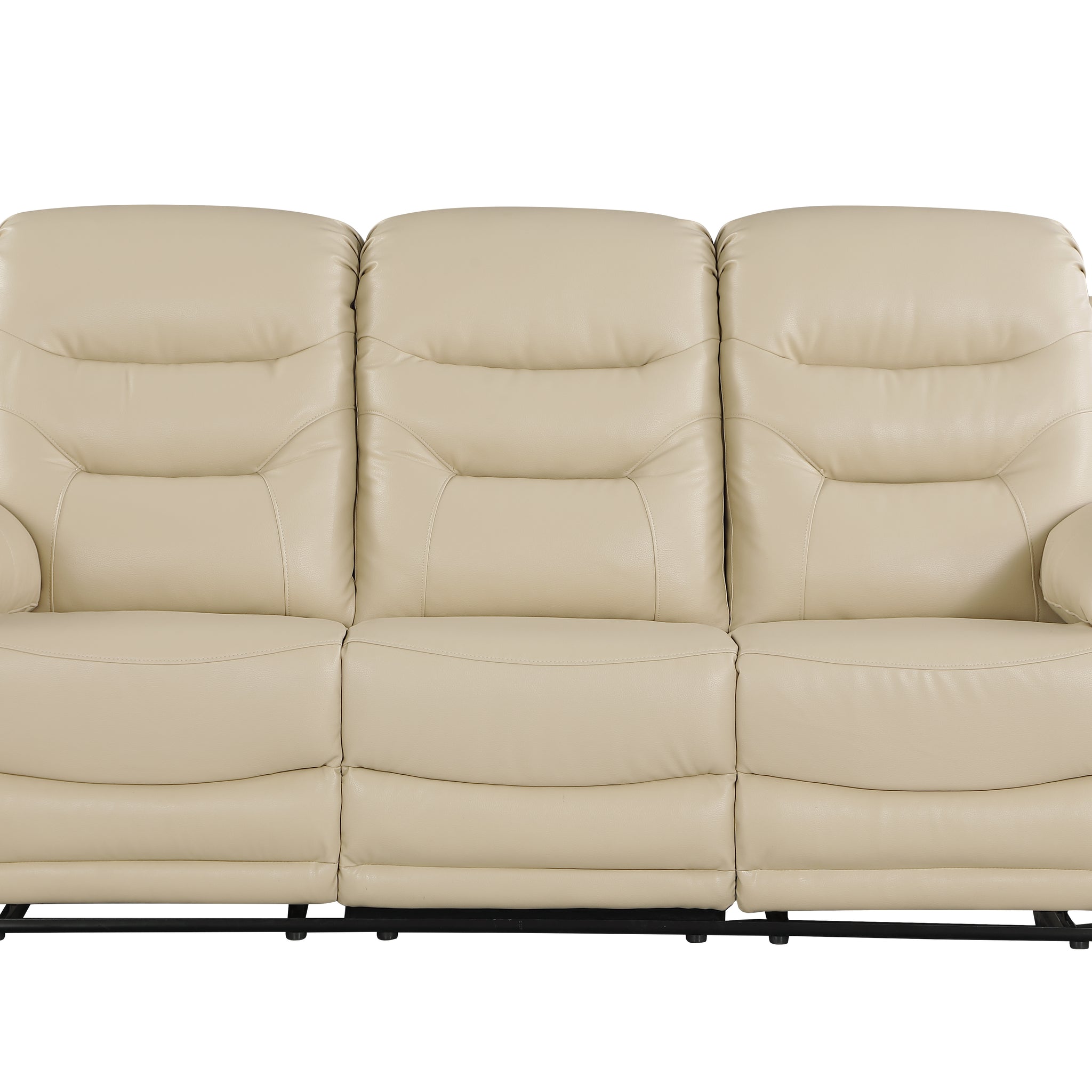 Leather Air Upholstered Reclining Sofa With Fiber Back Beige Foam Leather