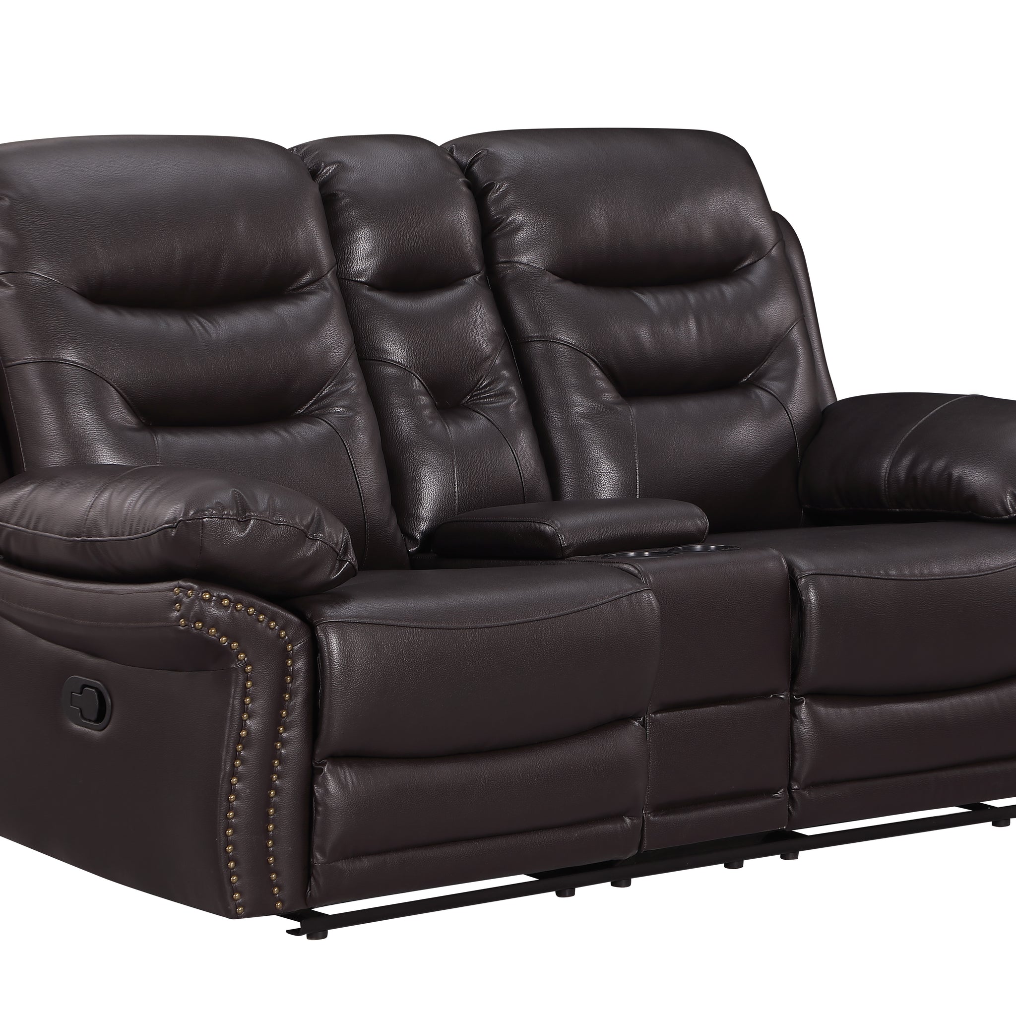 Leather Air Upholstered Reclining Console Loveseat With Fiber Back Brown Foam Leather