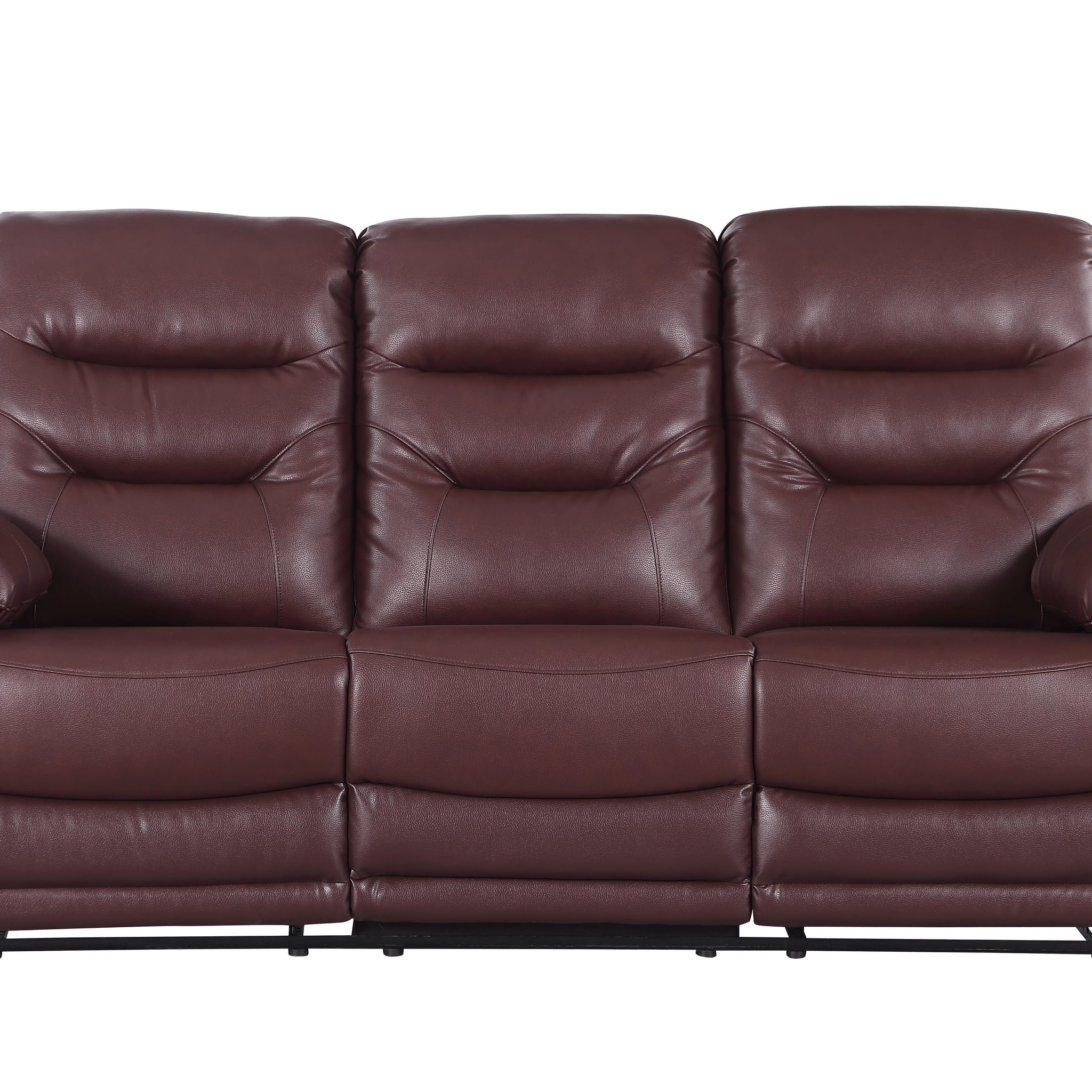 Leather Air Upholstered Reclining Sofa With Fiber Back Burgundy Foam Leather