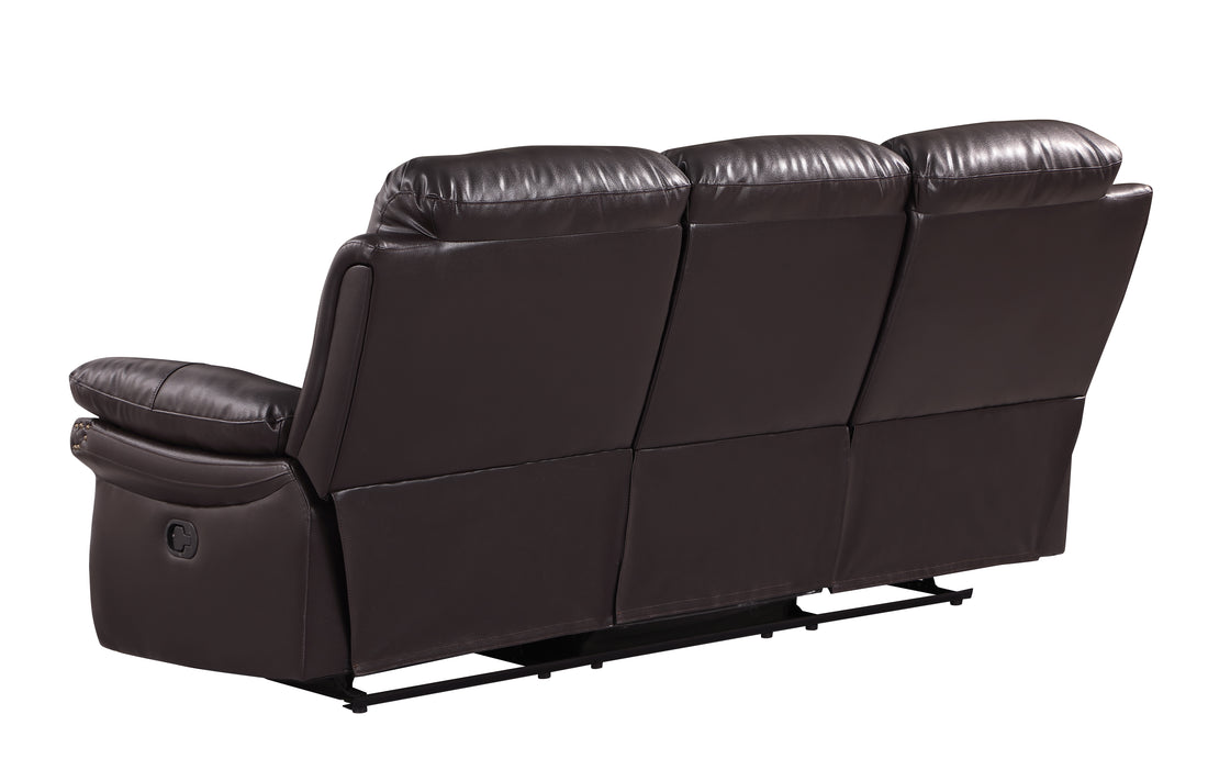 Leather Air Upholstered Reclining Sofa With Fiber Back Brown Foam Leather
