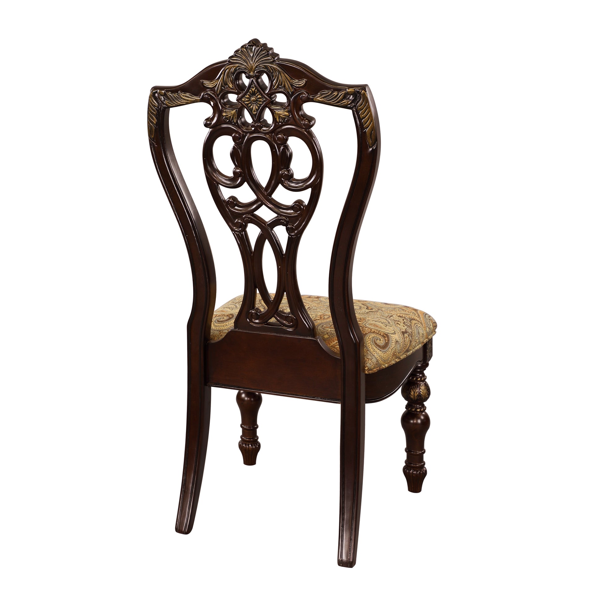 Formal Traditional Dining Chairs 2Pc Set Dark Cherry Finish With Gold Tipping Jacquard Fabric Upholstered Extravagant Carving Dining Room Furniture Cherry Dining Room European,Traditional Side Chair Wood