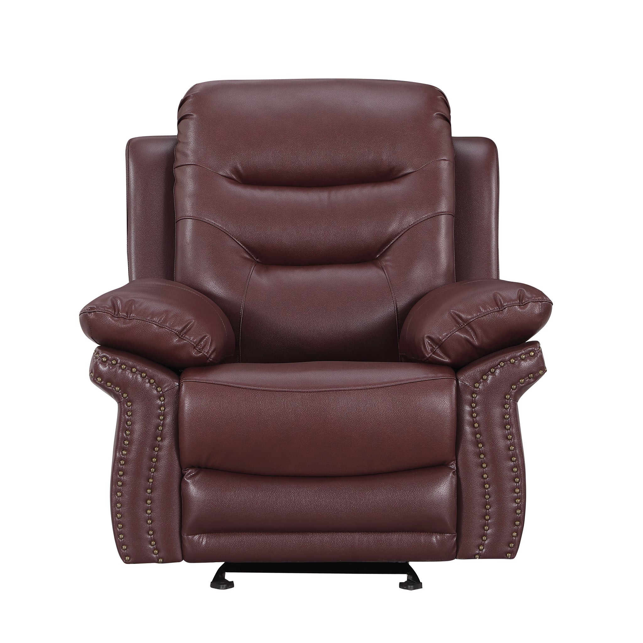 Leather Air Upholstered Reclining Chair With Fiber Back Burgundy Foam Leather