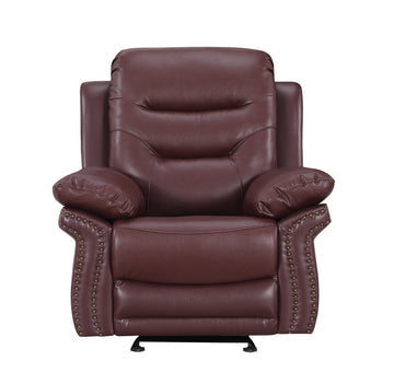 Leather Air Upholstered Reclining Chair With Fiber Back Burgundy Foam Leather