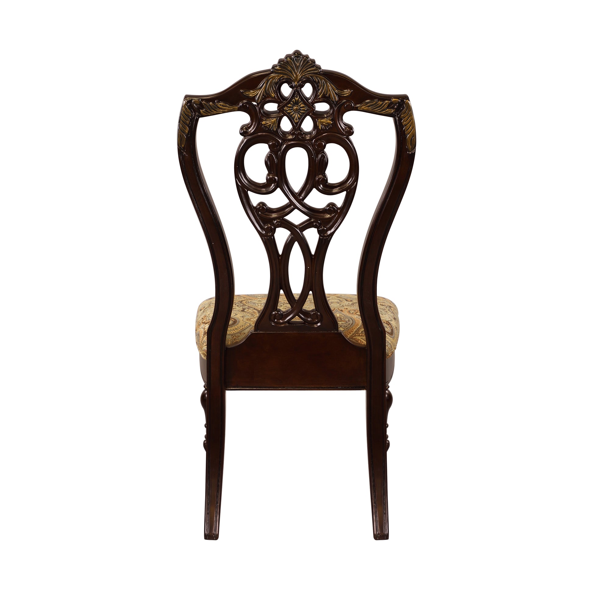 Formal Traditional Dining Chairs 2Pc Set Dark Cherry Finish With Gold Tipping Jacquard Fabric Upholstered Extravagant Carving Dining Room Furniture Cherry Dining Room European,Traditional Side Chair Wood