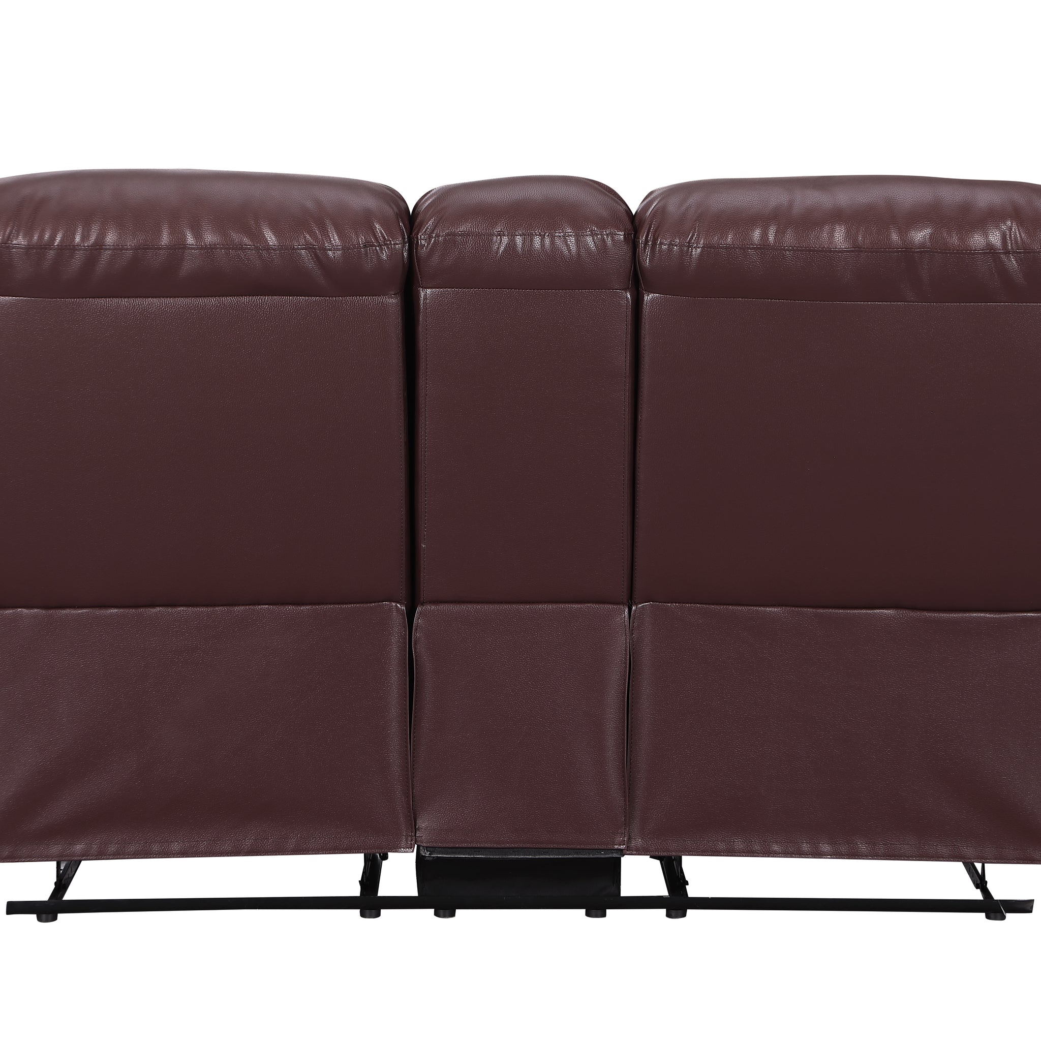 Leather Air Upholstered Reclining Console Loveseat With Fiber Back Burgundy Foam Leather
