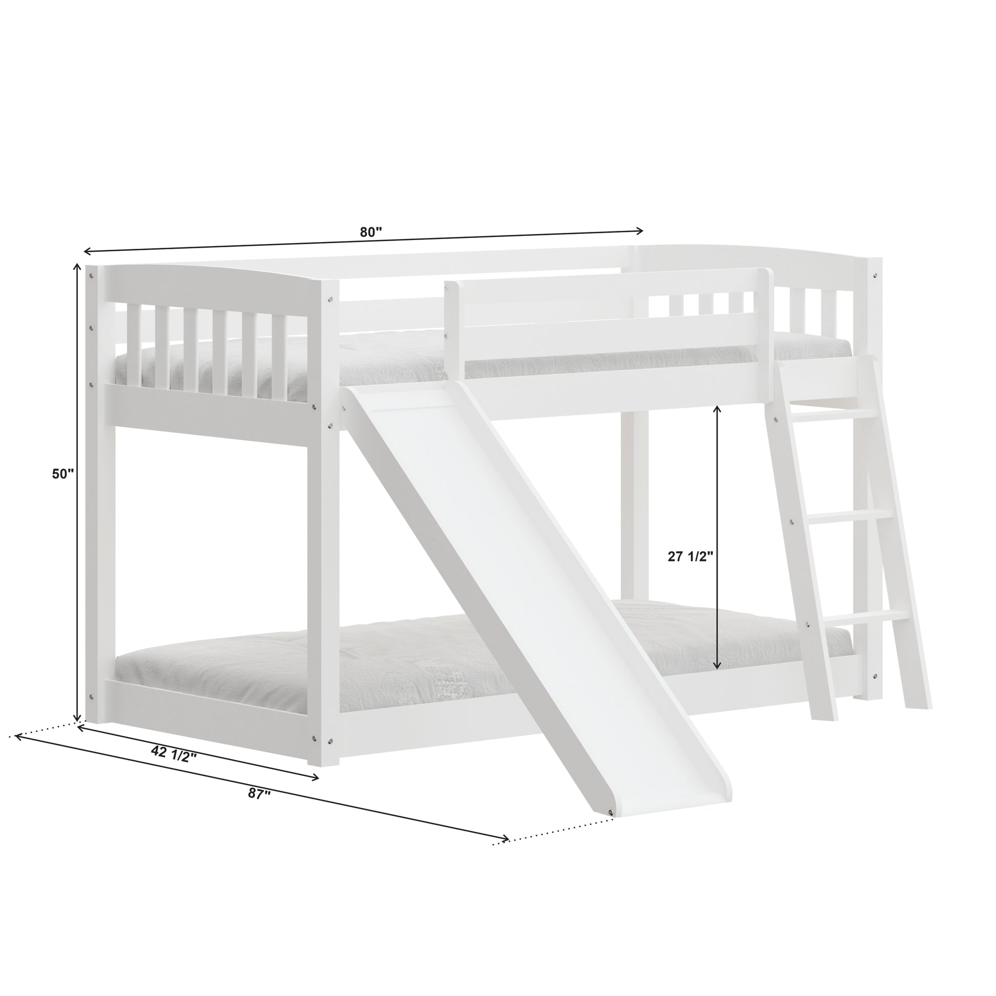 Kids Bunk Bed Twin Over Twin With Slide And Stairs, Heavy Duty Solid Wood Twin Bunk Beds, Toddler Bed Frame With Safety Guardrails, White White Solid Wood