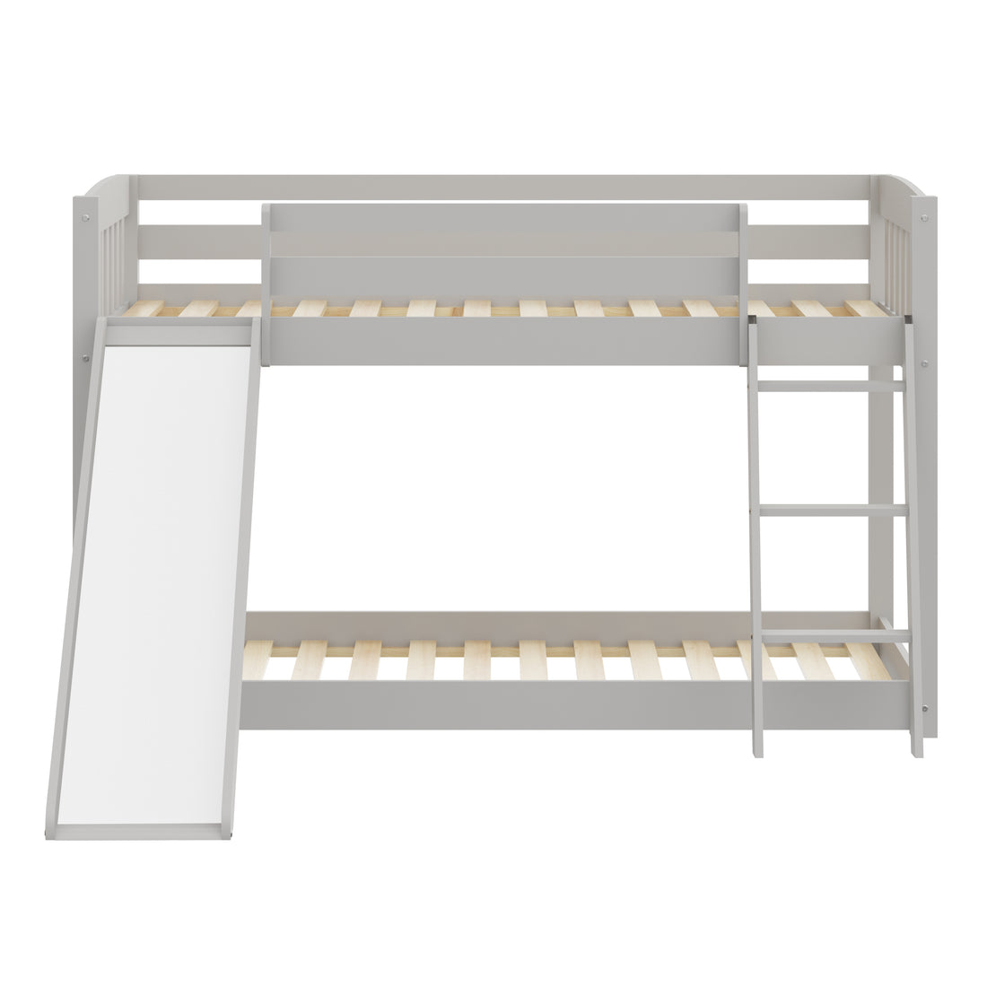 Kids Bunk Bed Twin Over Twin With Slide And Stairs, Heavy Duty Solid Wood Twin Bunk Beds, Toddler Bed Frame With Safety Guardrails, Grey Gray Solid Wood