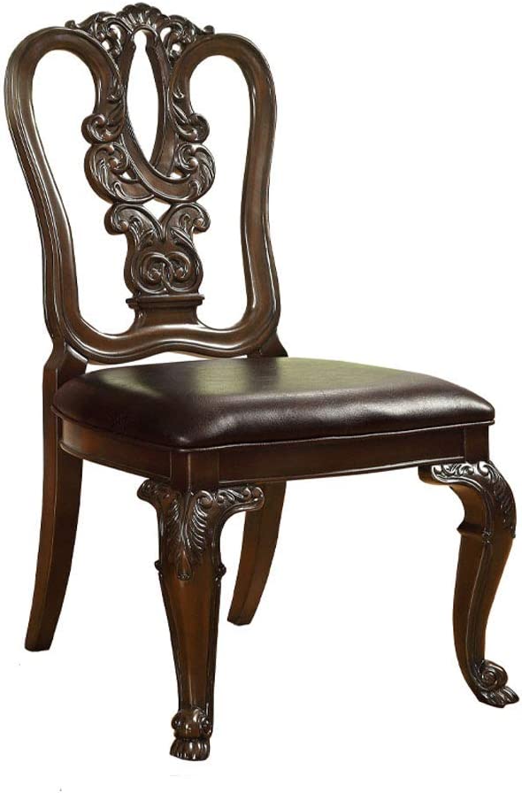 Traditional Intricate Back Design Set Of 2 Side Chairs Brown Cherry Solid Wood Chair Paddedseat Kitchen Dining Room Furniture Dark Brown Brown Dining Room Luxury,Traditional Dining Chairs Rubberwood Solid Wood