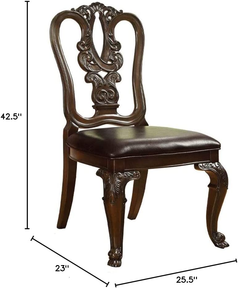 Traditional Intricate Back Design Set Of 2 Side Chairs Brown Cherry Solid Wood Chair Paddedseat Kitchen Dining Room Furniture Dark Brown Brown Dining Room Luxury,Traditional Dining Chairs Rubberwood Solid Wood