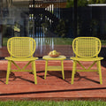 3 Pieces Hollow Design Patio Table Chair Set All Weather Conversation Bistro Set Outdoor Coffee Table With Open Shelf And Lounge Chairs With Widened Seat For Balcony Garden Yard Yellow Yellow Polypropylene